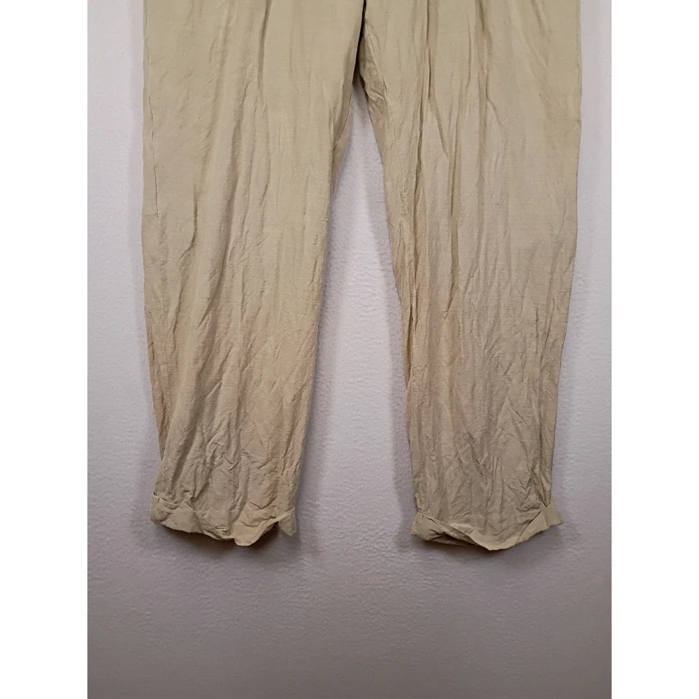 Old Money Brandini Mens 38 Beige Linen Blend Pleated Cuffed Dress Trousers